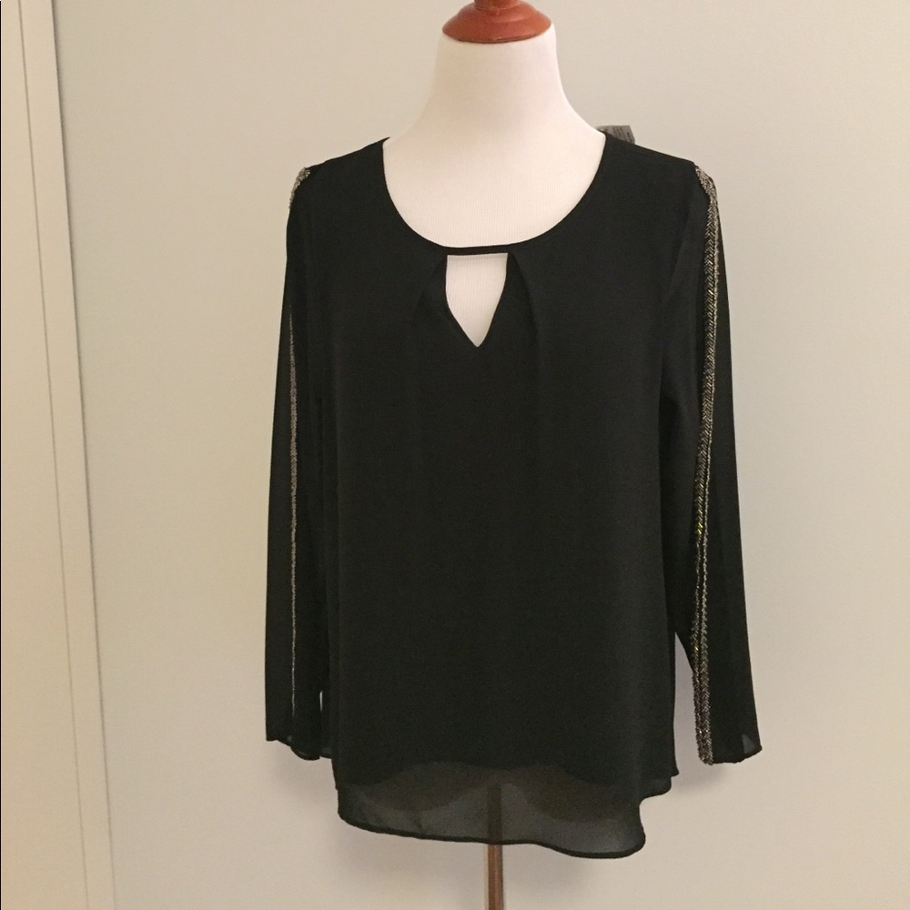 Black Long Sleeve Top Embellished Sleeves